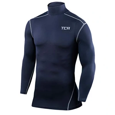 Image of TCA Men Long Sleeve Compression Shirt, Athletic Workout Sports Undershirt Base Layer Top Navy, M