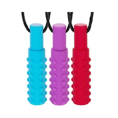 Image of Silicone Chewing Teether Necklace, Chewelry Pendant for Adult &amp; Small Baby to Wear, Soft Sensory Nursing Tools Autism, ADHD, and Teething Kids （3 Pack, Mace Shape）