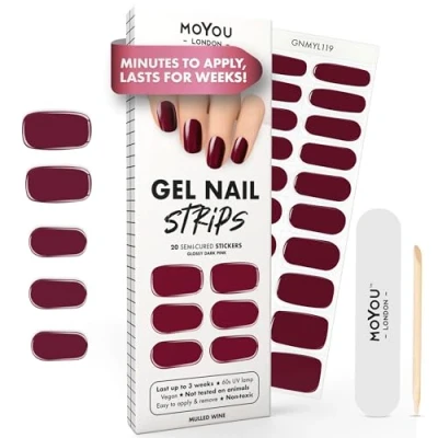 Image of MOYOU LONDON Semi Cured Gel Nail Strips 20 Pcs. Wraps for Salon Quality Manicure Works with Any UV Lamp Easy to Apply, Trim, &amp; Remove Stickers