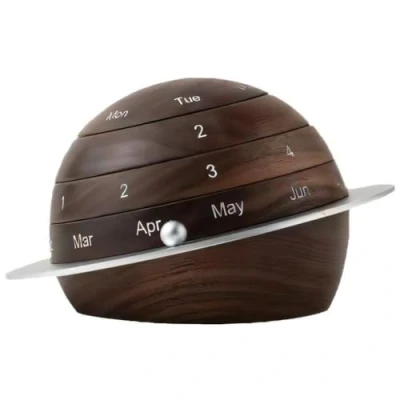 Image of Wooden Desk Perpetual Calendar, Planet Shaped Rotating Block Daily Calendar Decorative