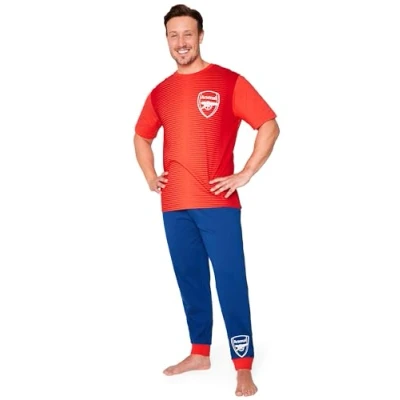 Image of Arsenal F.C. Mens Pyjamas Set Nightwear T Shirt Long Bottoms PJs Lounge S 3XL Men Teenagers Gifts for (Red/Navy, 2XL)