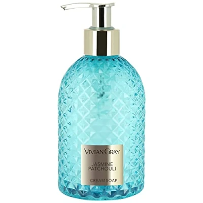 Image of VIVIAN GRAY 3510 Soap Dispenser with Cream Gemstone, Jasmine &amp; Patchouli, Turquoise/Gold (300 ml)
