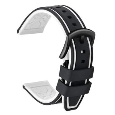 Image of ULLCHRO Silicone Watch Strap Replacement Rubber Band Waterproof Bicolor Men Women 20, 22, 24, 26mm Bracelet with Brushed Stainless Steel Buckle Silver (22mm, black &amp; white)