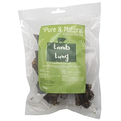 Image of Pure &amp; Natural Dried Lamb Lung Healthy Hypoallergenic, High Protein, Low Fat Dog Chew Treats 150g Bag