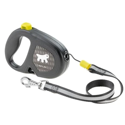 Image of Ferplast FLIPPY ONE REFLEX Reflective Extendable Dog Lead Evening Walks Bag Holder Lock &amp; Release Button Ergonomic Design Cord Max 20 Kg 5m, Yellow