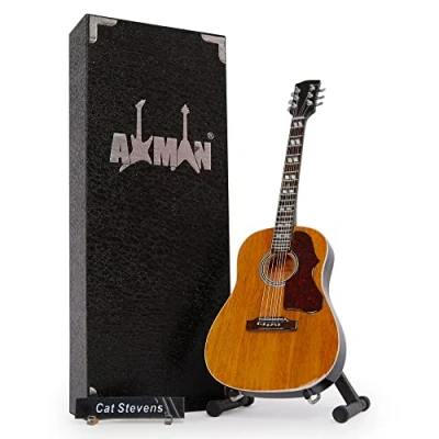 Image of Cat Stevens Miniature Guitar Replica Music Gifts Handmade Ornamental 1/4 Scale Includes a Display Box, Name Tag and Stand