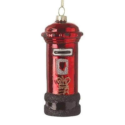 Image of Heaven Sends Glass Bauble Red Vintage Post Box Design, 10.8cm Christmas Tree Decoration