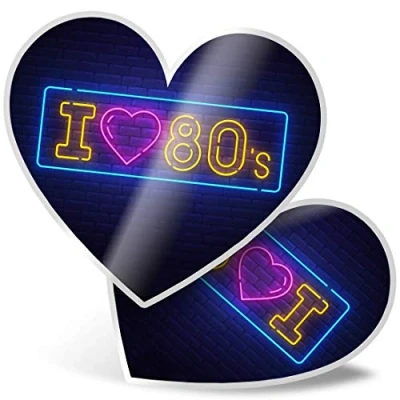 Image of 2 x Heart Stickers 7.5 cm I Love 80&#039;s Neon Sign Effect Laptop Tablet Luggage Scrapbook #21713