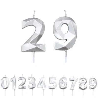 Image of FUZVOL Birthday Candles, Number 29 Candle, Silver Candle for Cake, Happy Cake Candles Topper Decorations