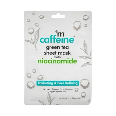Image of mCaffeine Green Tea Sheet Mask with Niacinamide Hydrating Face Masks for Pore Tightening Reduces Hyperpigmentation, Improves Skin Texture 1 pc