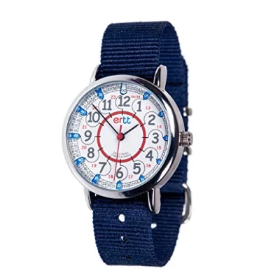 Image of EasyRead Time Teacher Watch Children For Kids Learn To Tell The 2 Step Red Blue 12 24 Hr Face Analogue Easy Read Dial Navy Strap