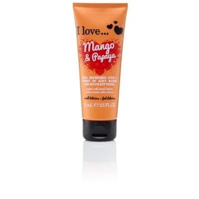 Image of I Love Originals Mango and Papaya Hand Lotion Helps to Soothe Skin Relieves Dry Hands Made with 87% Naturally Derived Ingredients For Soft Scented Vegan Friendly 75ml
