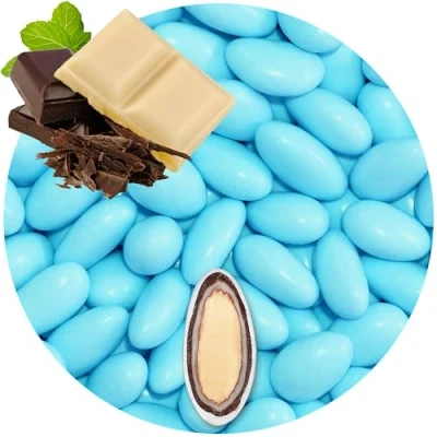 Image of EinsSein 0,5kg Sugared Almonds Chocolate light blue matt wedding sugar sweets almond dragees baptism dragee cake balls candy coated sweet weddings favours dragée gift