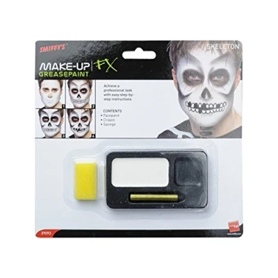 Image of Smiffys Make Up FX, Skeleton Kit, Black &amp; White Face Paint, Crayon Sponge, Cosmetics and Disguises Fancy Dress, Cosmetic Dress Disguises.