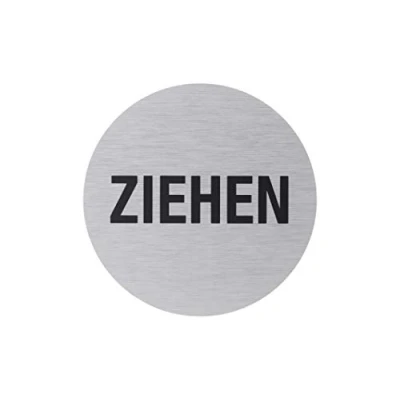 Image of Metafranc 507270 Self Adhesive Sign &quot;Pull&quot; Diameter 75 mm Made of Aluminium in Modern Stainless Steel Look Back/Signage/Information Sign/Commercial Marking