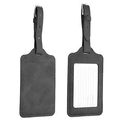 Image of kwmobile Luggage Tags 2X Synthetic Leather Name Address Cards for Travel Luggage, Suitcases Anthracite
