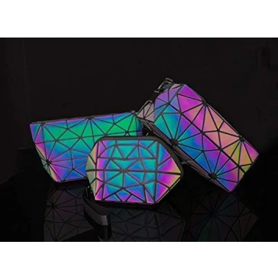 Image of Pryzm Laser Makeup Bags Worlds First Light Reflective Material Glows in The Dark Travel Cosmetic Pouch Purse Glow Toiletry Organiser (Full Set)