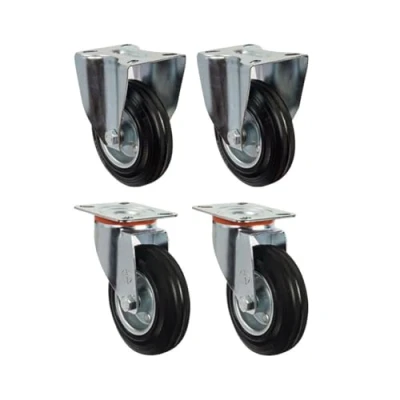 Image of Heavy Duty Castors, 80 200mm Diameter, 60 180kg Load Capacity Per Castor, Set of 4, Black Rubber Wheels (Black, 200mm)