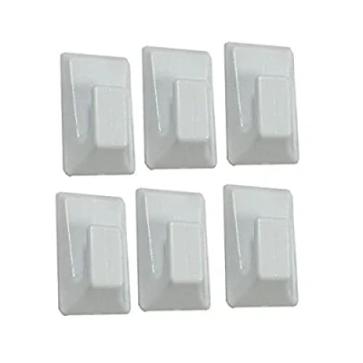 Image of Merriway BH01925 (6 Pcs) Self Adhesive Hooks, Small Rectangular, White Plastic 35mm (1 3/8 inch) Pack of 6 Pieces