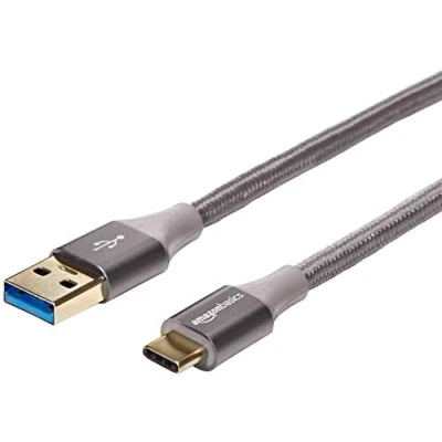 Image of Amazon Basics USB C to A 3.1 Gen 1 Fast Charger Cable, Nylon Braided Cord, 5Gbps High Speed, IF Certified, for Apple iPhone 15, iPad, Samsung Galaxy, Tablets, Laptops, 3 m, Dark Grey