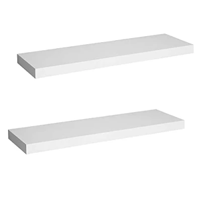 Image of WOLTU 2 Pcs Floating Shelf White Wooden Wall Storage Display 80cm Long RG9318ws