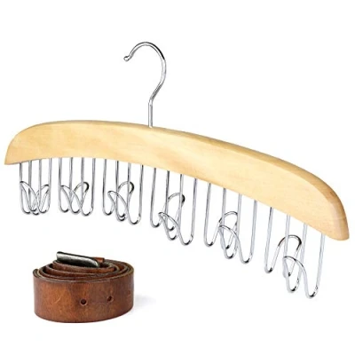 Image of The Hanger Store Solid Wooden Belt and Scarf Space Saving Storage 12 Chrome Hooks for Belts, Ties, Scarves, Accessories