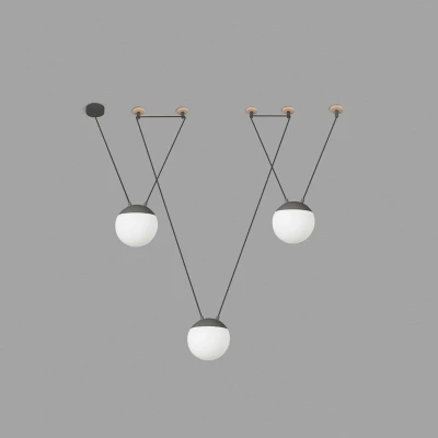Image of Mine 3 Light Ceiling Pendant Wood, Dark Grey, E27