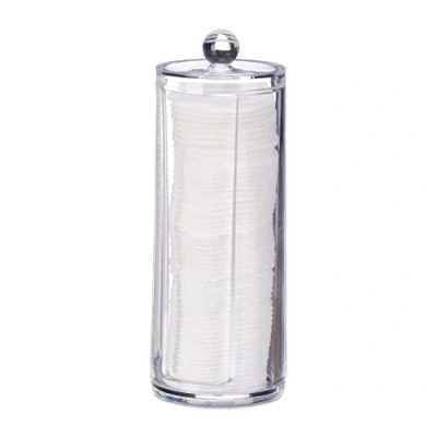 Image of Relaxdays Cotton Pad Dispenser with Lid, Plastic, Make up, Storage Bathroom &amp; Dressing Table, 20 x 7 cm, Transparent