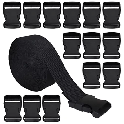 Image of RETON 38mm Wide 10 Yards Black Nylon Webbing Strap + 15 PCS Adjustable Buckles Plastic Side Release for Repairing Backpack Pet Collar Making DIY Luggage and Outdoor Supplies.