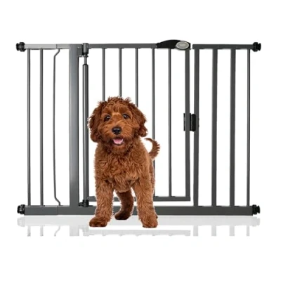 Image of Bettacare Auto Close Pet Gate, 103.8cm 110.8cm, Slate Grey, Pressure Fit Stair Gate for Dog &amp; Puppy, Safety Barrier Doors Hallways and Spaces, Easy Installation