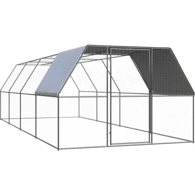 Image of vidaXL Chicken Cage with Water Resistant Roof Large Galvanised Steel Duck/Rabbit/Goose Hen House Run Coop 3x8x2m