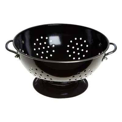 Image of Premier Housewares 508557 Enamel Retro Colander Bowl Stainless Steel Pasta strainer Black Rice for Cooking Sives Drainer, H13 x W23 D23cm