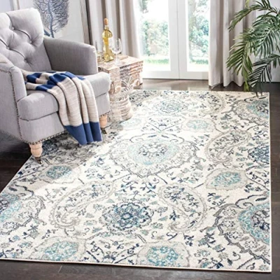 Image of SAFAVIEH Modern Chic Rug for Living Room, Dining Bedroom Madison Collection, Short Pile, in Cream and Light Grey, 155 X 229 cm