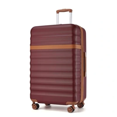 Image of Kono Large Suitcase Check in 28 Inch Expandable Luggage ABS+PC Hard Shell Travel Trolley Case with TSA Lock Spinner Wheels (Burgundy/Brown)