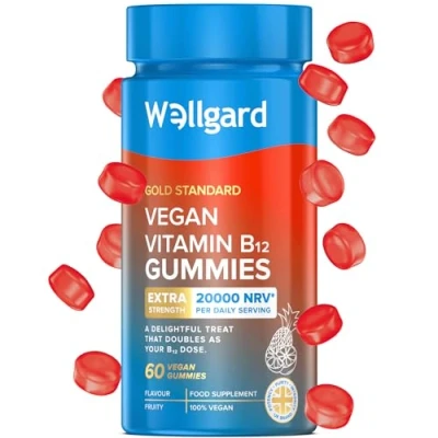 Image of Wellgard Vegan Vitamin B12 Gummies High Strength Supplement for Energy &amp; Immunity, UK Formulated