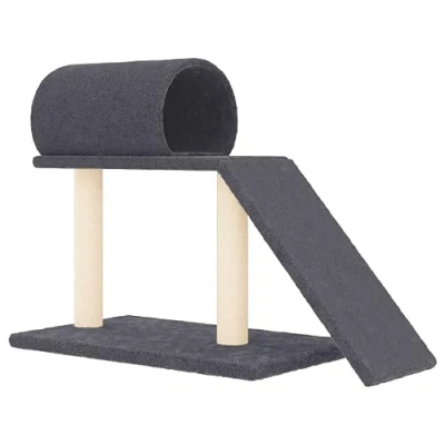 Image of &#039;vidaXL Dark Grey Cat Scratching Posts with Tunnel and Ladder Interactive Sisal Tree for Scratching, Climbing, Relaxation