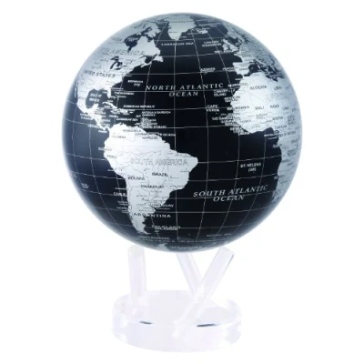 Image of MOVA Globe Black and Silver 8.5&quot; with Base, Solar Powered Rotating No Need of Battery or Chord, Unique Gift Decoration