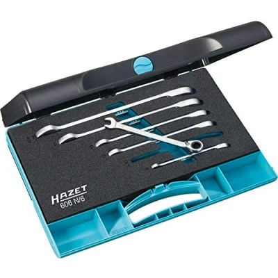 Image of HAZET 606N/6 12 Point Profile Ratcheting Combination Wrench Set Chrome Plated