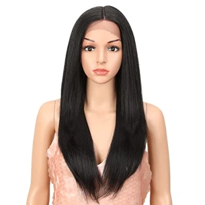 Image of Style Icon Lace Front Wigs 26 inches Long Straight Synthetic with Baby Hair Multi layered 130% Density T Part Wig (1B)
