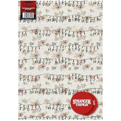 Image of Stranger Things 4 Pack of Wrapping Paper, 8 Sheets Tags Paper