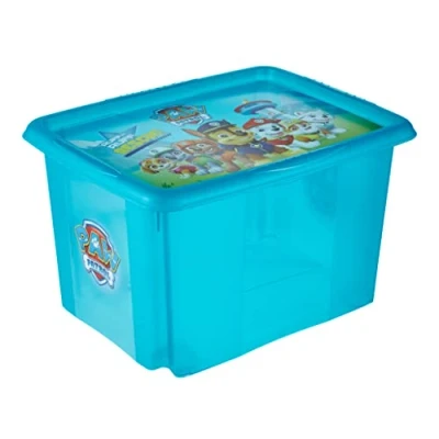 Image of keeeper Paw Patrol Storage Box with Lid, Stackable and Rotatable, For Children, 30 L, Karolina, Fresh Blue Transparent