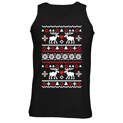 Image of Mens Christmas Pattern Reindeers Snowflakes Vest Tank Top Black (XXL)