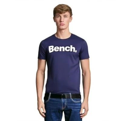 Image of Bench Mens Cotton T Shirt Short Sleeve Crew Neck Designer Logo Tee Casual Top M, Navy Blue