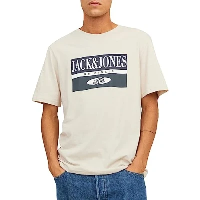 Image of JACK &amp; JONES Men&#039;s Jorarthur Tee Ss Crew Neck Sn Polo Shirt, Moonbeam, M