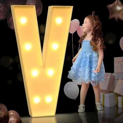 Image of 100cm/3FT Light Up Letter V, Marquee Letters, Mosaic Giant Anniversary Party Decorations, Birthday Wedding DIY Decor
