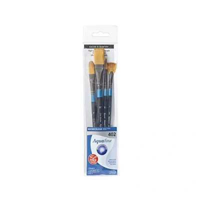 Image of Daler Rowney Aquafine Watercolour Soft Synthetic Hair Brush Wallet Set, 4 Assorted Short Handle Brushes (Round, Oval Wash and One Stroke), Ideal for Professional &amp; Beginner Artists Students