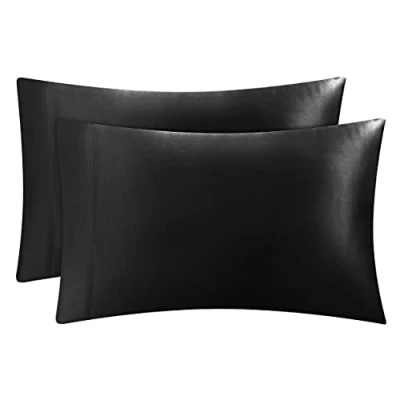 Image of Juicy Couture Satin Pillowcase for Hair and Skin, Black Standard Size Set of 2 Silky Cooling Pillow Covers with Envelope Closure