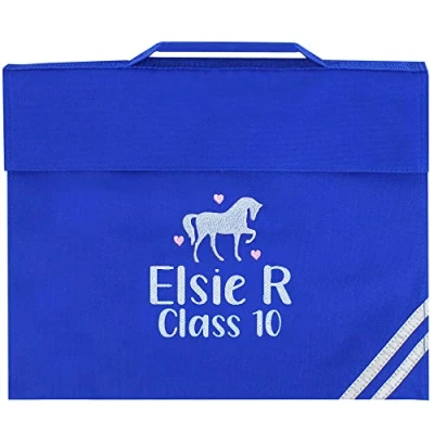 Image of Personalised Embroidered Horse Name School Book Bag (Royal Blue)