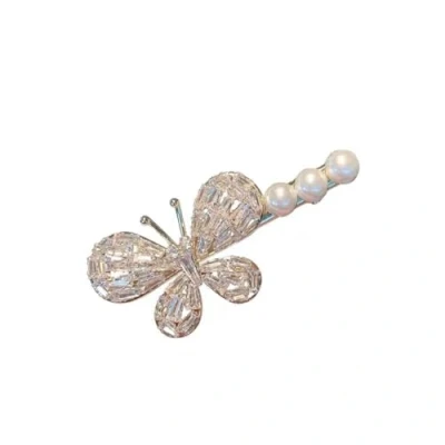 Image of yangzerang Butterfly Pearl Hairpin Hair Claw Clip Headdress Crystal Clips Girls Bangs Accessories for Women and