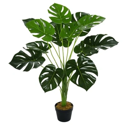 Image of HOMCOM Decorative Artificial Monstera Plants in Pot Fake for Home Indoor Outdoor Decor, 85cm